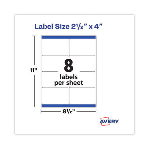 Image of Avery® Shipping Labels with TrueBlock Technology, Laser Printers,  2.5 x 4, White, 8/Sheet, 100 Sheets/Pack