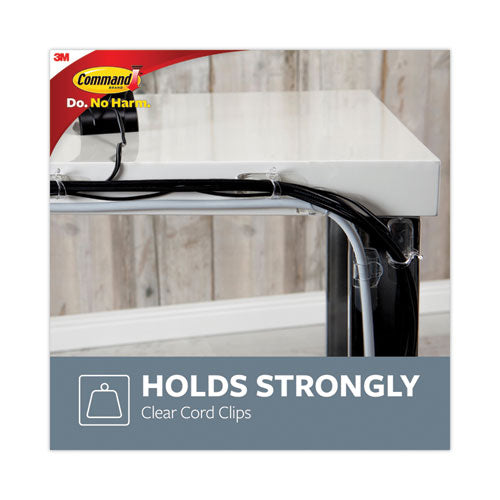 Image of Command Cord Clip, Round, With Adhesive, 0.75"w, Clear, 4/pack