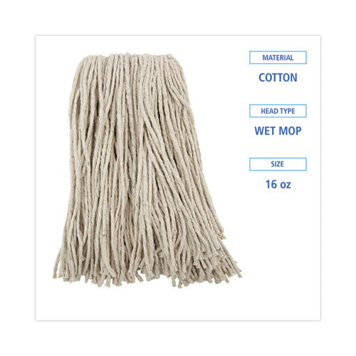 Image of Boardwalk® Premium Cut-End Wet Mop Heads, Cotton, 16oz, White, 12/carton
