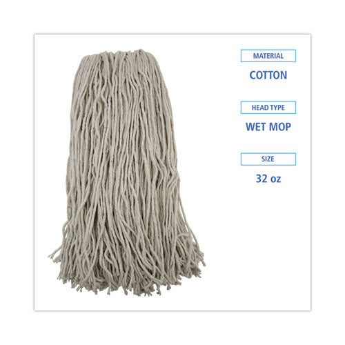 Image of Boardwalk® Mop Head, Premium Standard Head, Cotton Fiber, 32oz, White, 12/carton