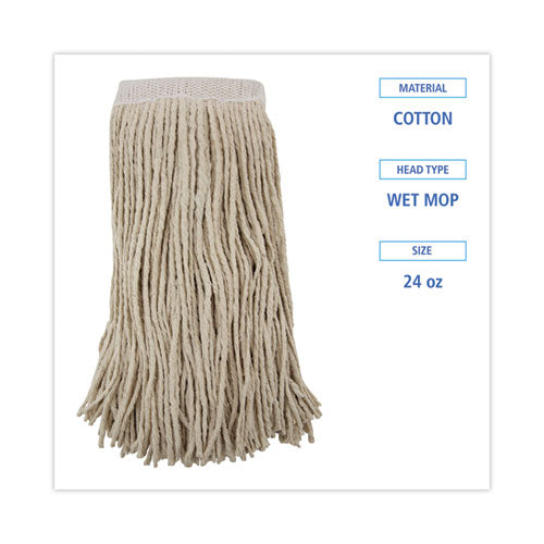 Image of Boardwalk® Mop Head, Premium Saddleback Head, Cotton Fiber, 24 oz, White, 12/Carton