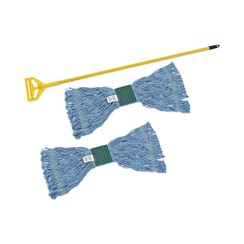 Image of Boardwalk® Looped End Mop Kit, Medium Blue Cotton/rayon/synthetic Head, 60" Yellow Metal/polypropylene Handle