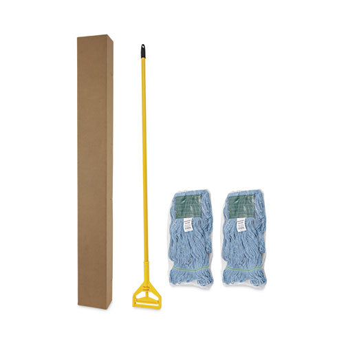 Image of Boardwalk® Looped End Mop Kit, Medium Blue Cotton/rayon/synthetic Head, 60" Yellow Metal/polypropylene Handle
