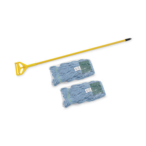 Image of Boardwalk® Looped End Mop Kit, Medium Blue Cotton/rayon/synthetic Head, 60" Yellow Metal/polypropylene Handle