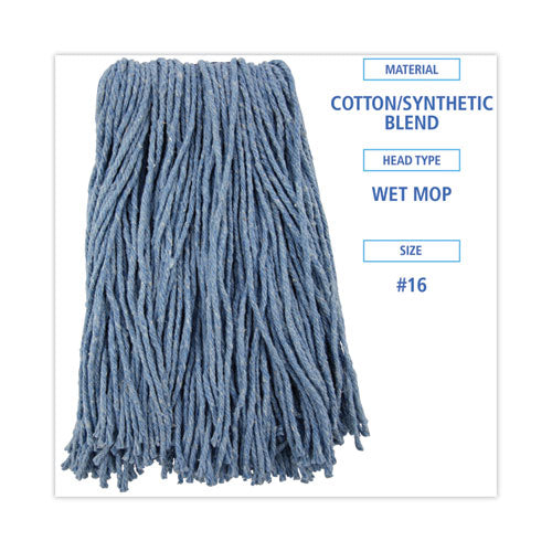 Image of Boardwalk® Mop Head, Standard Head, Cotton/synthetic Fiber, Cut-End, #16., Blue