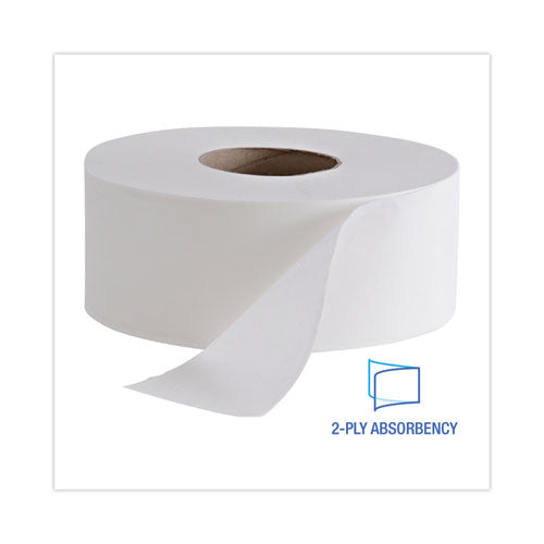Image of Boardwalk® Jumbo Roll Bathroom Tissue, Septic Safe, 2-Ply, White, 3.4" x 1,000 ft, 12 Rolls/Carton