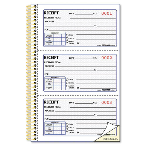 Image of Rediform® Gold Standard Money Receipt Book, Two-Part Carbonless, 5 x 2.75, 3 Forms/Sheet, 225 Forms Total