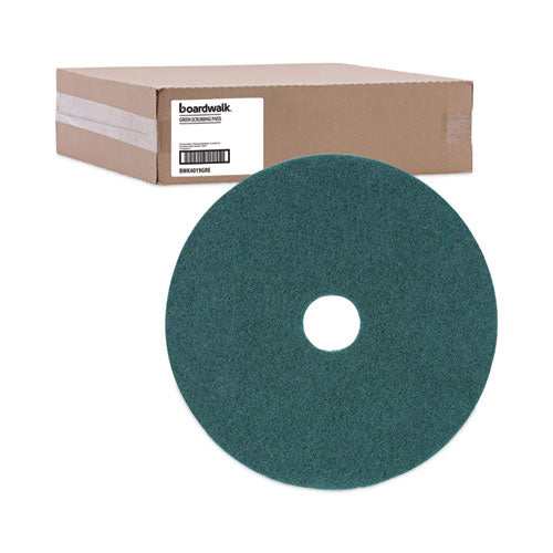 Image of Boardwalk® Heavy-Duty Scrubbing Floor Pads, 19" Diameter, Green, 5/carton