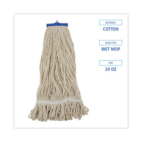 Image of Boardwalk® Mop Head, Lie-Flat Head, Cotton Fiber, 24 oz, White, 12/Carton
