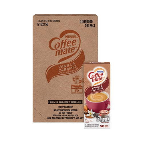 Image of Coffee mate® Liquid Coffee Creamer, Vanilla Caramel, 0.38 oz Mini Cups, 50/Box, 4 Boxes/Carton