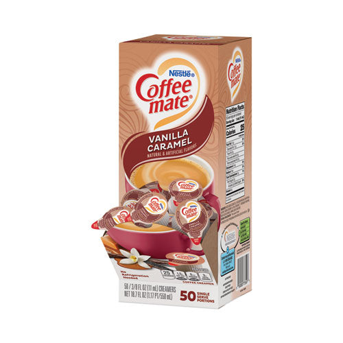 Image of Coffee mate® Liquid Coffee Creamer, Vanilla Caramel, 0.38 oz Mini Cups, 50/Box, 4 Boxes/Carton