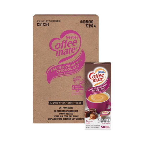 Image of Coffee mate® Liquid Coffee Creamer, Salted Caramel Chocolate, 0.38 oz Mini Cups, 50/Box, 4 Boxes/Carton