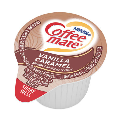 Image of Coffee mate® Liquid Coffee Creamer, Vanilla Caramel, 0.38 oz Mini Cups, 50/Box, 4 Boxes/Carton