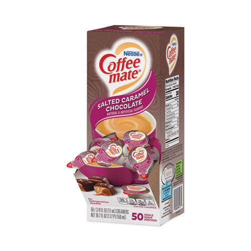 Image of Coffee mate® Liquid Coffee Creamer, Salted Caramel Chocolate, 0.38 oz Mini Cups, 50/Box, 4 Boxes/Carton