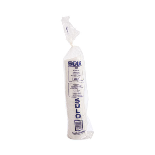 Image of SOLO® Lift Back and Lock Tab Lids for Paper Cups, Fits 10 oz Hot Cups, Plastic, White, 100/Sleeve, 10 Sleeves/Carton