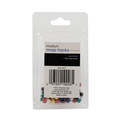 Image of Advantus Map Tacks, Plastic, Assorted, 0.38", 100/Box