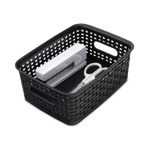 Image of Advantus Plastic Weave Bin, Small, 10" X 7.5" X 4", Black