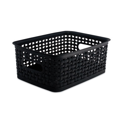 Image of Advantus Plastic Weave Bin, Small, 10" X 7.5" X 4", Black