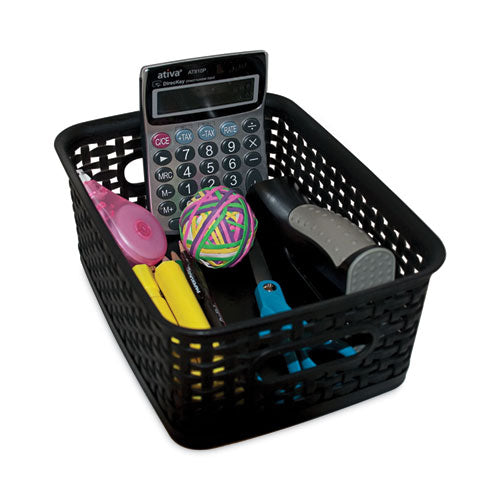 Image of Advantus Plastic Weave Bin, Small, 10" X 7.5" X 4", Black