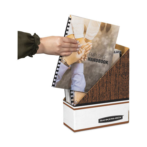 Image of Bankers Box® Corrugated Cardboard Magazine File, 4 x 11 x 12.25, Wood Grain, 12/Carton