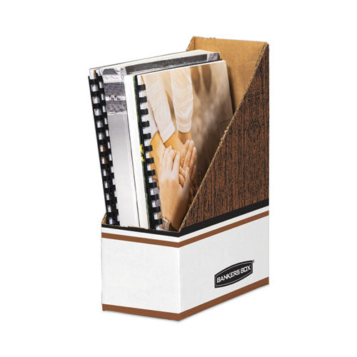 Image of Bankers Box® Corrugated Cardboard Magazine File, 4 x 11 x 12.25, Wood Grain, 12/Carton