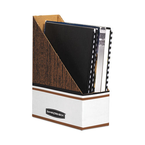 Image of Bankers Box® Corrugated Cardboard Magazine File, 4 x 11 x 12.25, Wood Grain, 12/Carton