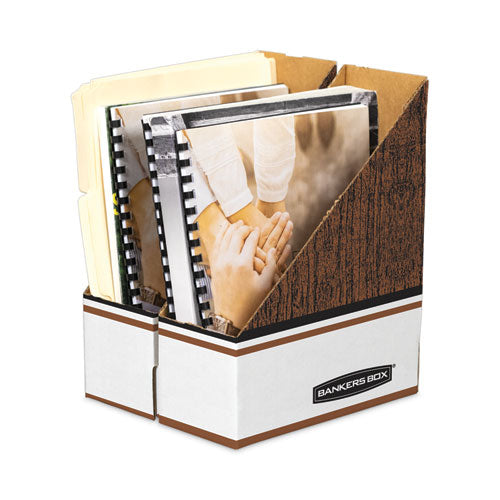Image of Bankers Box® Corrugated Cardboard Magazine File, 4 x 11 x 12.25, Wood Grain, 12/Carton