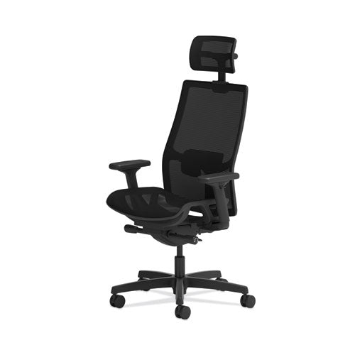 Image of HON® Ignition 2.0 4-Way Stretch Mesh Back/Seat Task Chair with Headrest, Supports Up to 300 lbs, 17" to 21" Seat, Black Seat/Base