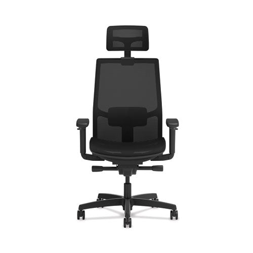 Image of HON® Ignition 2.0 4-Way Stretch Mesh Back/Seat Task Chair with Headrest, Supports Up to 300 lbs, 17" to 21" Seat, Black Seat/Base