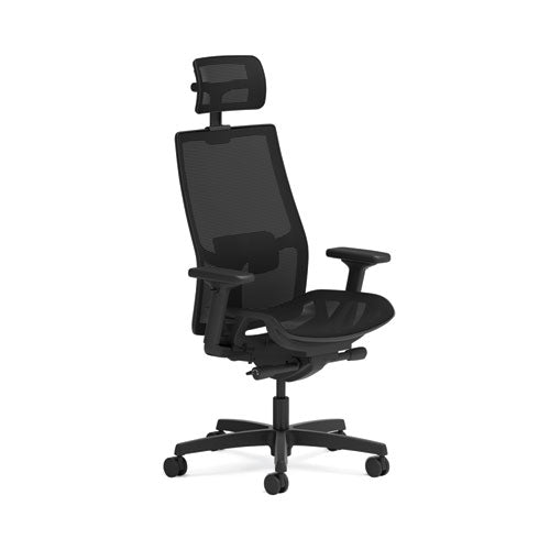 Image of HON® Ignition 2.0 4-Way Stretch Mesh Back/Seat Task Chair with Headrest, Supports Up to 300 lbs, 17" to 21" Seat, Black Seat/Base