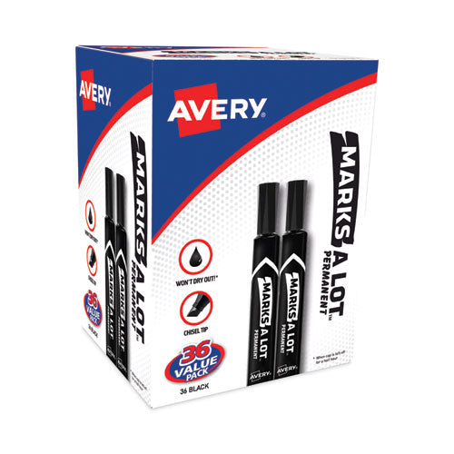 Image of Avery® Marks A Lot Large Desk-Style Permanent Marker Value Pack, Broad Chisel Tip, Black, 36/pack (98206)