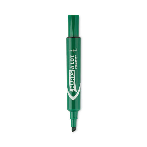 Image of Avery® Marks A Lot Regular Desk-Style Permanent Marker, Broad Chisel Tip, Green, Dozen (7885)