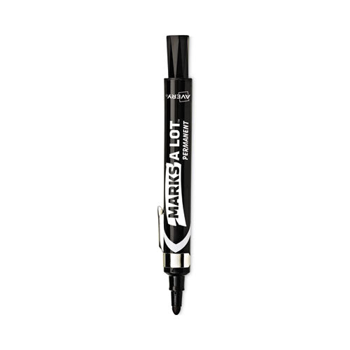Image of Avery® Marks A Lot Large Desk-Style Permanent Marker With Metal Pocket Clip, Broad Bullet Tip, Black, Dozen (24878)