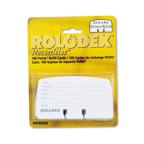 Image of Rolodex Petite Refill Cards, 2.25 X 4, White, 100 Cards/pack