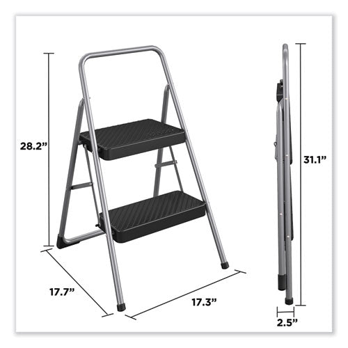 Image of Cosco® 2-Step Folding Steel Step Stool, 200 lb Capacity, 28.13" Working Height, Cool Gray