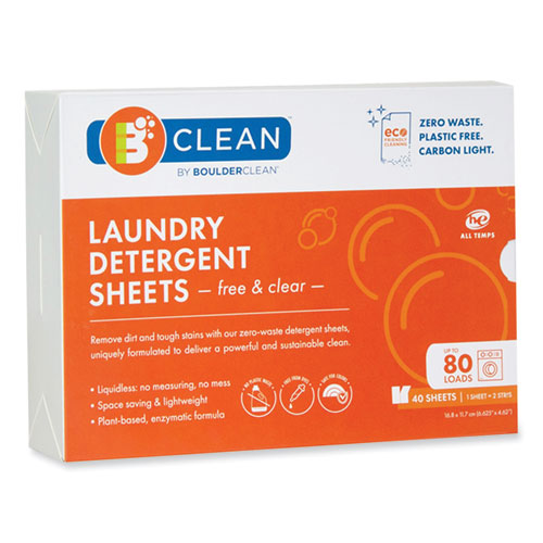 Image of Boulder Clean Laundry Detergent Sheets, Free and Clear, 40/Pack