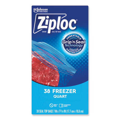 Image of Ziploc® Zipper Freezer Bags, 32 oz, 6.97" x 7.7", Clear, 38 Bags/Box, 9 Boxes/Carton