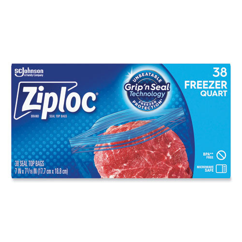 Image of Ziploc® Zipper Freezer Bags, 32 oz, 6.97" x 7.7", Clear, 38 Bags/Box, 9 Boxes/Carton