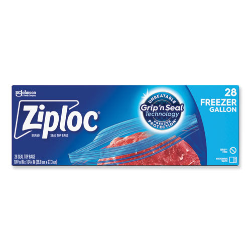 Image of Ziploc® Zipper Freezer Bags, 1 gal, 9.6" x 12.1", Clear, 28 Bags/Box, 9 Boxes/Carton