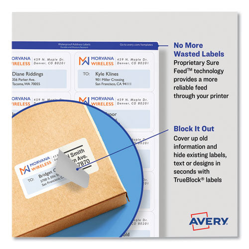 Image of Avery® Shipping Labels with TrueBlock Technology, Inkjet Printers, 2.5 x 4, White, 8 Labels/Sheet, 25 Sheets/Pack