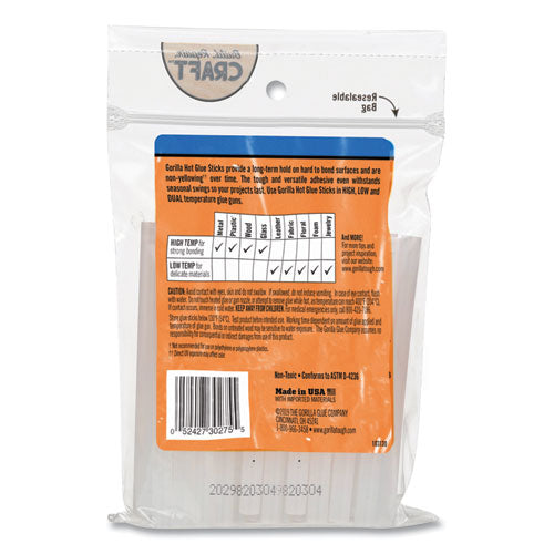 Image of Gorilla® Mini Hot Glue Sticks, 0.27" dia x 4", Dries Clear, 75/Pack