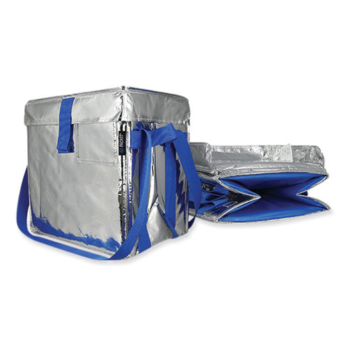 Image of PackIt® Fresh Eco Freeze Tote, (2) Blue Nylon Shoulder Straps, (2) Blue Nylon Strap Handles, 13.5" x 9" x 13", Silver/Blue, 4/Carton