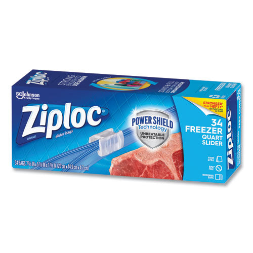 Image of Ziploc® Slider Freezer Bags, 32 oz, 5.88" x 1.88" x 7.88", Clear, 34/Box