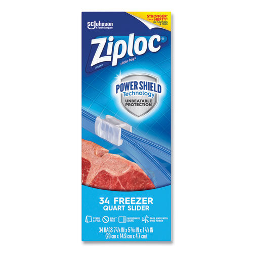 Image of Ziploc® Slider Freezer Bags, 32 oz, 5.88" x 1.88" x 7.88", Clear, 34/Box