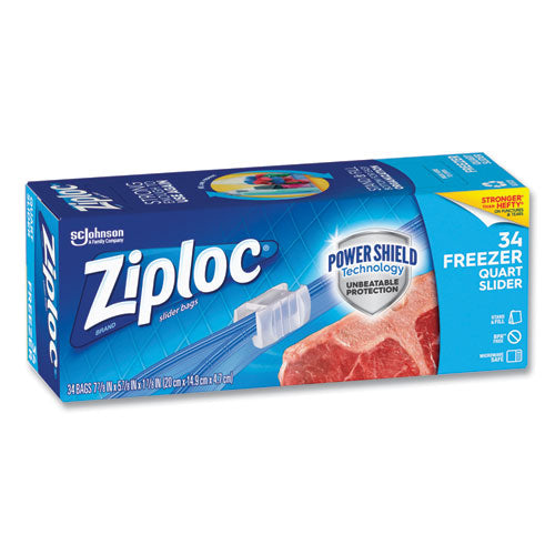 Image of Ziploc® Slider Freezer Bags, 32 oz, 5.88" x 1.88" x 7.88", Clear, 34/Box