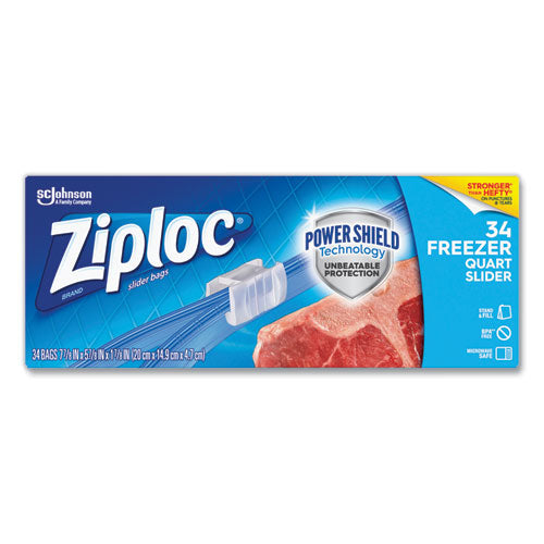 Image of Ziploc® Slider Freezer Bags, 32 oz, 5.88" x 1.88" x 7.88", Clear, 34/Box