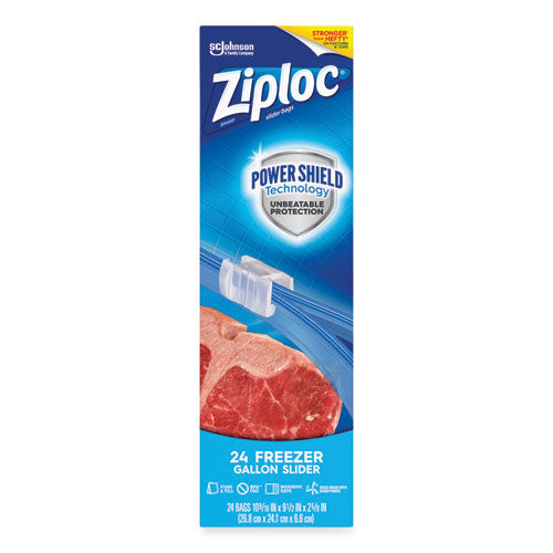 Image of Ziploc® Slider Freezer Bags, 1 gal, 9.5" x 2.63" x 10.56", Clear, 24/Box