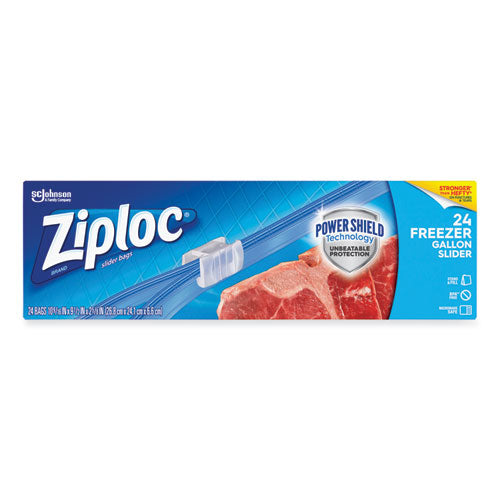 Image of Ziploc® Slider Freezer Bags, 1 gal, 9.5" x 2.63" x 10.56", Clear, 24/Box