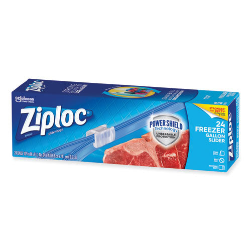 Image of Ziploc® Slider Freezer Bags, 1 gal, 9.5" x 2.63" x 10.56", Clear, 24/Box
