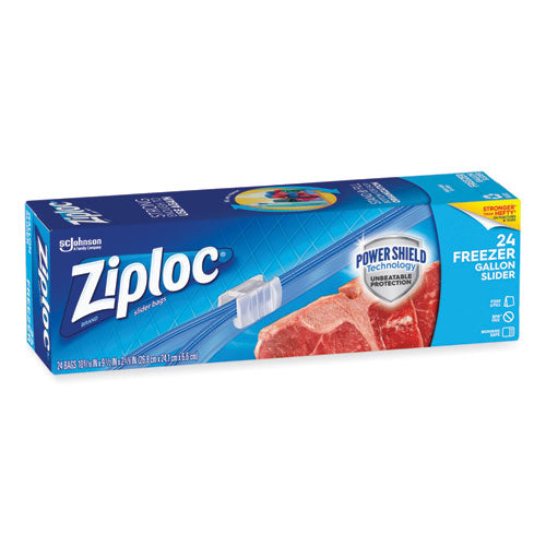 Image of Ziploc® Slider Freezer Bags, 1 gal, 9.5" x 2.63" x 10.56", Clear, 24/Box